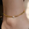 Classic Style Solid Color Chains Print Stainless Steel Inlay Zircon Women's Anklet