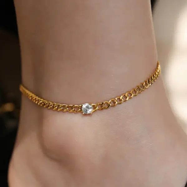 Classic Style Solid Color Chains Print Stainless Steel Inlay Zircon Women's Anklet