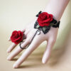 Wholesale Retro Gothic Punk Bracelet Lace Rose Bracelet with Ring Fashionable Burgundy Flower Lace Bracelet