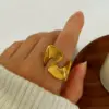 304 Stainless Steel Geometric PVD Coated Real Gold Plated Retro French Style IG Style Waterproof Non Tarnish Irregular Surgical Steel Open Rings