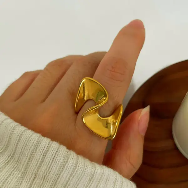 304 Stainless Steel Geometric PVD Coated Real Gold Plated Retro French Style IG Style Waterproof Non Tarnish Irregular Surgical Steel Open Rings