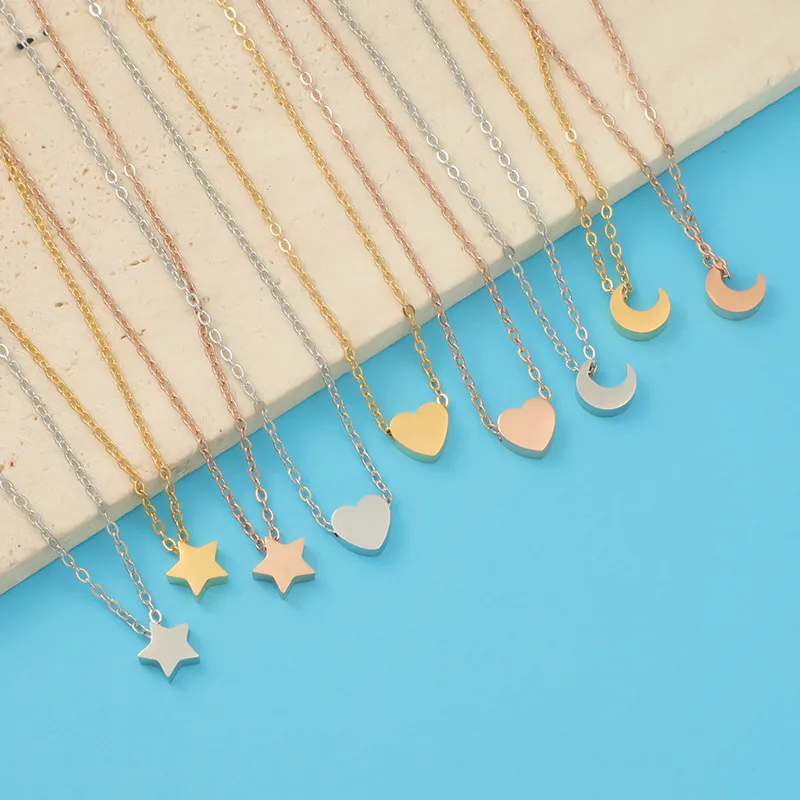 Wholesale 304 Stainless Steel Star Moon Heart Shape PVD Coated 18K Real Gold Plated Simple Style Waterproof Non Tarnish Rose Gold Gold Sier Pendant Ne