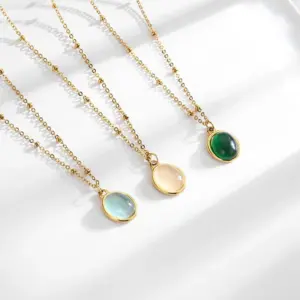 Wholesale Jewelry Casual Simple Style Oval Titanium Steel Cat's Eye Stone Plating Inlay Pendant Necklace
