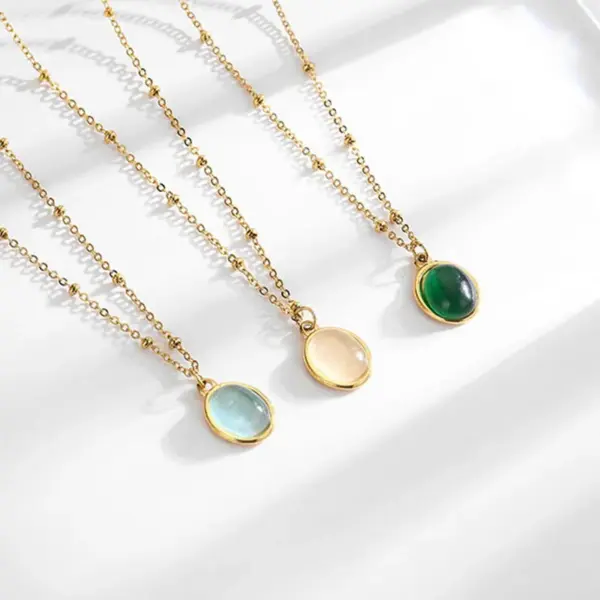 Wholesale Jewelry Casual Simple Style Oval Titanium Steel Cat's Eye Stone Plating Inlay Pendant Necklace