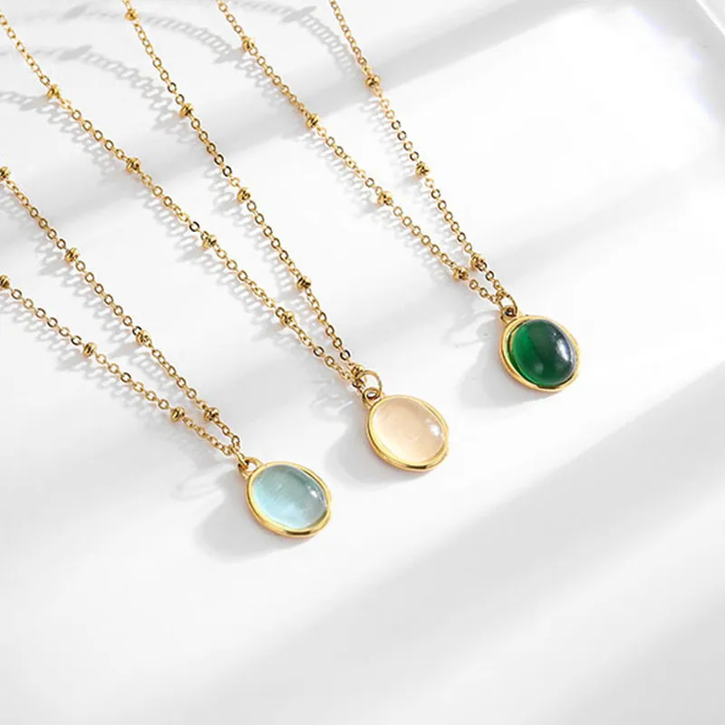 Wholesale Jewelry Casual Simple Style Oval Titanium Steel Cat's Eye Stone Plating Inlay Pendant Necklace