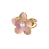 Wholesale Stainless Steel Colorful Flower Ring For Women 18K Gold Plated Elegant Pearl Embedded Adjustable Open Mouth Finger Ring