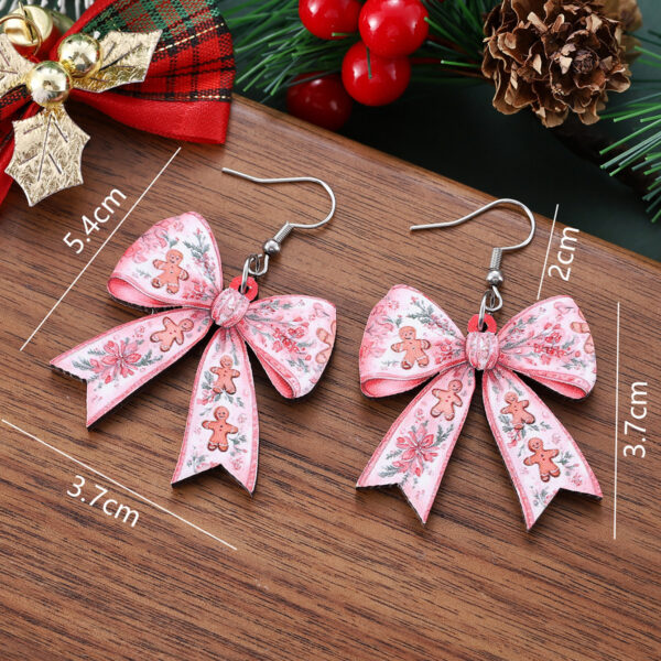 Wholesale Christmas gingerbread man flower Christmas tree bow pendant earrings, wooden double-sided earrings, gift