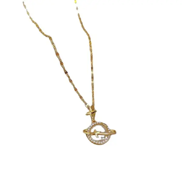 Wholesale PVD Coated Real Gold Plated Cross Moon Stainless Steel Fashion Waterproof Non Tarnish Pendant Necklace
