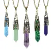 Wholesale Casual Simple Style Hexagon Prism Crystal Agate Pendant Necklace Long Necklace In Bulk