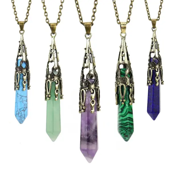 Wholesale Casual Simple Style Hexagon Prism Crystal Agate Pendant Necklace Long Necklace In Bulk