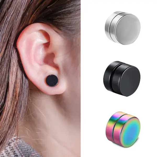 Wholesale New Style No Piercing Magnetic Stone Ear Cuff Simple Round Unisex Double-Sided Geometric Pattern Stainless Steel Earrings