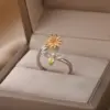 Wholesale Unique Design Rotatable Small Sunflower Ring 18K Gold Plated Stress Relief Style Birthday Festival Gift Elegant Classical Romantic Modern Sweet