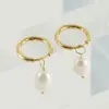 Wholesale Retro Geometric Stainless Steel Pearl Earrings 1 Pair