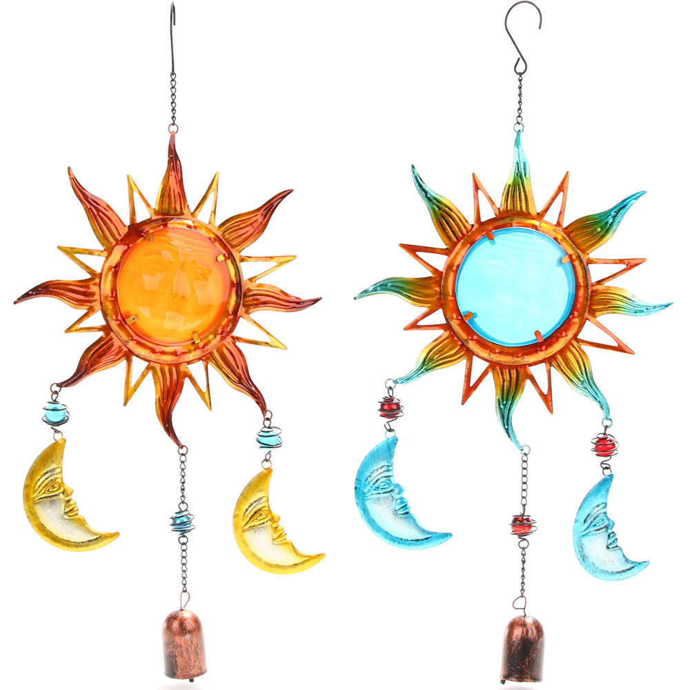 Wholesale New Sun wind chime moon metal pendant glass painted pendant creative home garden pendant st