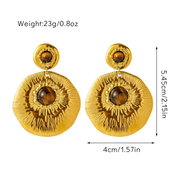 Wholesale 1 Pair Retro Bohemian Round Oval Titanium Steel Natural Stone Drop Earrings