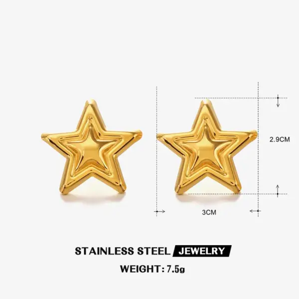 PVD Coated 18K Gold Plated Pentagram Star 304 Stainless Steel Casual Rock Streetwear Waterproof Non Tarnish Ear Studs