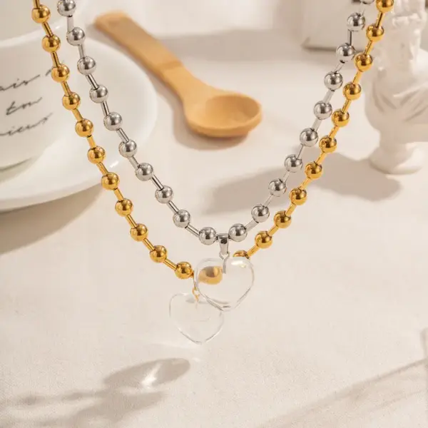 304 Stainless Steel Heart Shape PVD Coated Real Gold Plated IG Style Waterproof Non Tarnish Plating Ball Chain Necklace