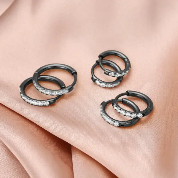 Stainless Steel Diamond Embedded Round Wire Ear Cuff Unisex Fashion Earrings New Style Zirconium Ring For Men And Women