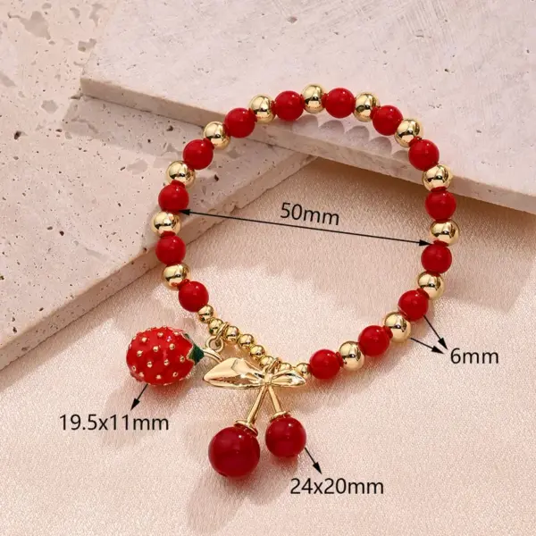 Wholesale IG Style Cherry Strawberry 18K Gold Plated Acrylic Imitation Pearl Copper Beaded Chain Beaded Bracelets Wholesale