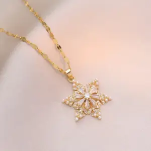 X2023 Steel Snowflake Rotating Necklace