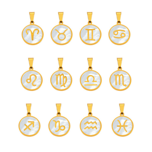 Wholesale Cross-border Hot-selling Constellation Round Brand Pendant European and American Simple Titanium Steel 18K Gold Temperament All-match Shell New Jewelry