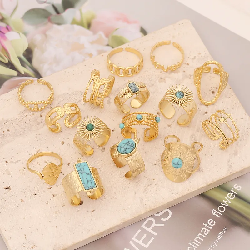 Wholesale PVD Coated 18K Gold Real Gold Plated Asymmetrical ess Stainless Steel Fashion Waterproof Non Tarnish Rings
