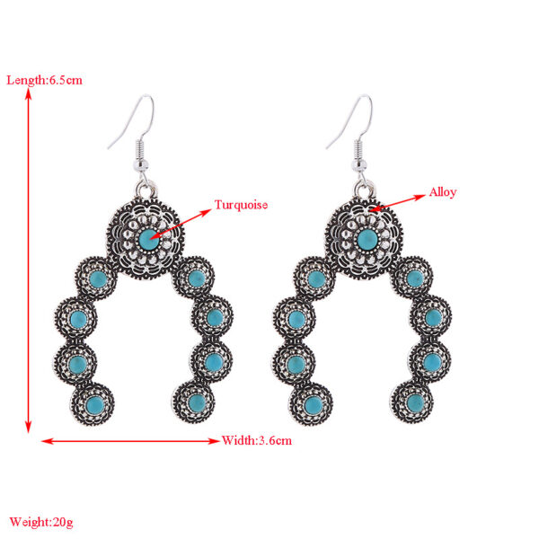 Wholesale Cross-border Amazon independent station hot selling earrings European and American retro alloy inlaid turquoise creative exaggerated temperament earrings