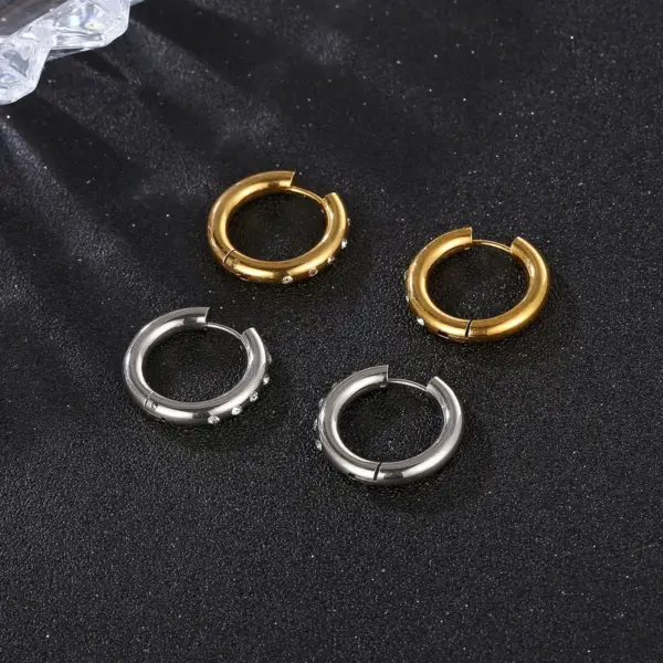 Wholesale 1 Pair Fashion Round Plating Inlay 201 Stainless Steel Rhinestones 18K Gold Plated Earrings