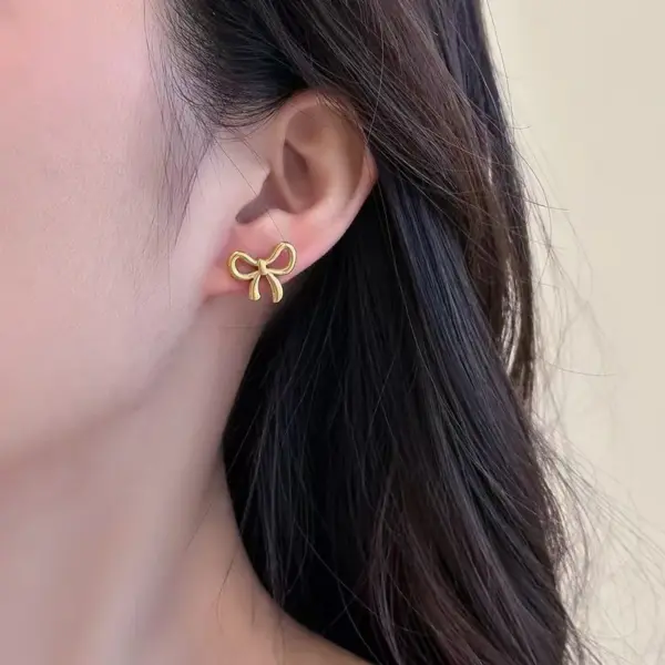 304 Stainless Steel Plastic Bow Knot Electroplating Ion Plating (IP) 18K Gold Plated Imitation Gold Sweet Classic Style Streetwear Waterproof Non Tarnish Jewelry Set