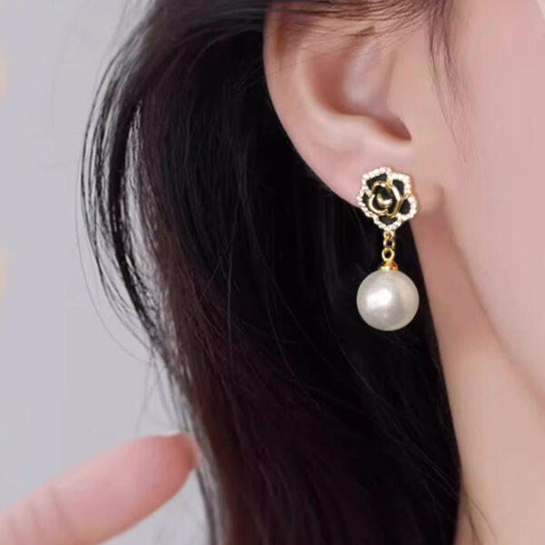 oly-c310908d6de1bc81a35119a8b4099ae7 Wholesale Red Rose Pearl Earrings Women's Light Luxury High-end Autumn and Winter Elegant Sier Long Earrings Year Earrings