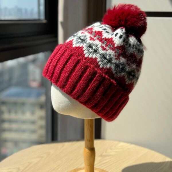 Wholesale Christmas wool hat for women, warm and cute winter pom-pom ear flap hat