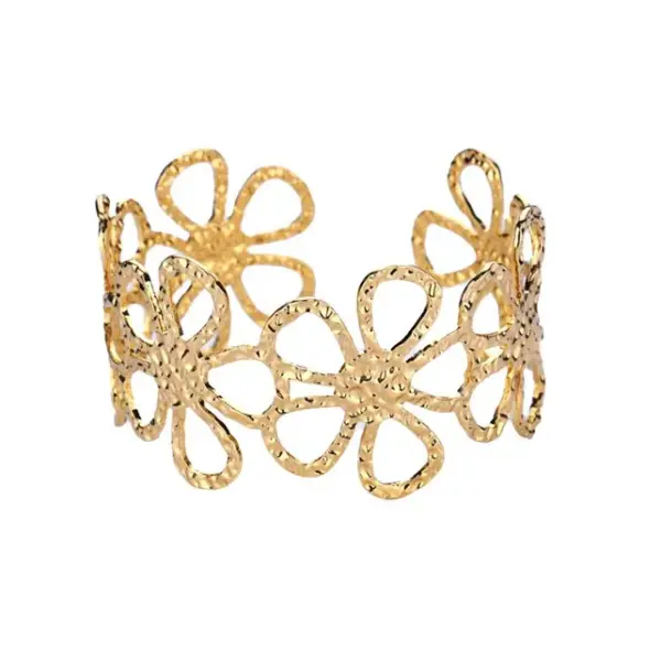 304 Stainless Steel Flower PVD Coated Stone-Free Real Gold Plated Retro Classic Style Waterproof Non Tarnish Plating Bangle