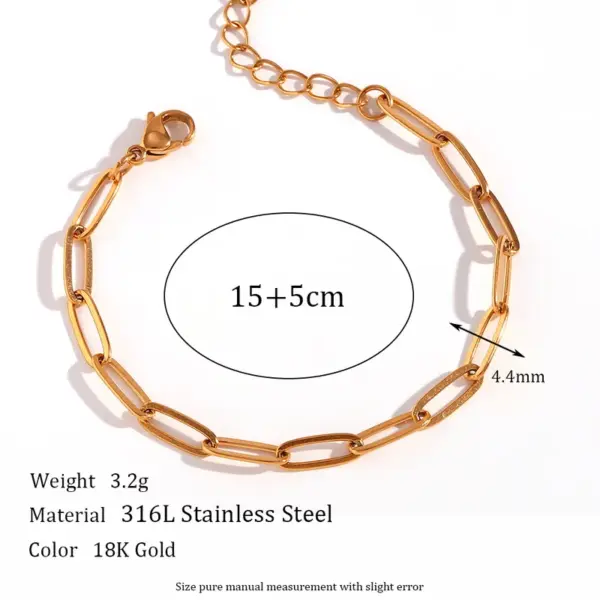 Wholesale 304 Stainless Steel Oval Solid Color PVD Coated 18K Real Gold Plated Simple Style Classic Style Waterproof Non Tarnish Plating Gold Bracelets