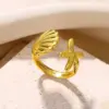 Wholesale PVD Coated Real Gold Plated Starfish Shell 304 Stainless Steel Beach Simple Style Waterproof Non Tarnish Open Rings