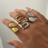 Wholesale Simple Sexy Geometric Open Ring Stainless Steel Vacuum Plated 18K Gold Casual Elegant Beachy Versatile Women's Ring All Seasons