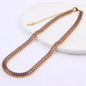 18K Gold 2.5 * 5mm Horizontal Purple Zirconium / 18K