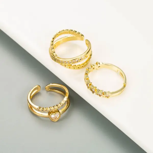 Wholesale Fashion Geometry Pattern Star Heart Copper Micro-inlaid Zircon Ring