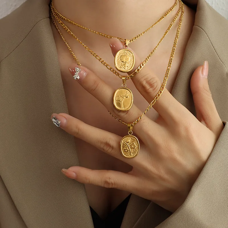 Wholesale PVD Coated Real Gold Plated 18K Gold Geometric 304 Stainless Steel Fashion Waterproof Non Tarnish 304 Stainless Steel Necklace