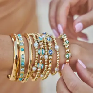 Wholesale Ig Style Devil's Eye Copper Beaded Plating Inlay Zircon 18k Gold Plated Bracelets
