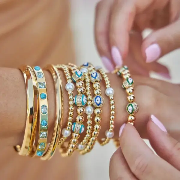 Wholesale Ig Style Devil's Eye Copper Beaded Plating Inlay Zircon 18k Gold Plated Bracelets