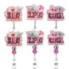 Wholesale Novelty Acrylic Glitter Staff Telescopic Rotary Badge Reel DIY Beaded Doctor Nurse Certificate Easy Pull Buckle