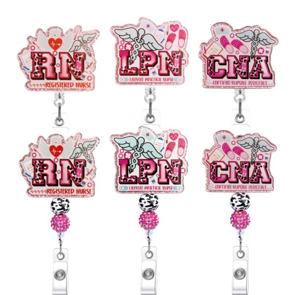 Wholesale Novelty Acrylic Glitter Staff Telescopic Rotary Badge Reel DIY Beaded Doctor Nurse Certificate Easy Pull Buckle