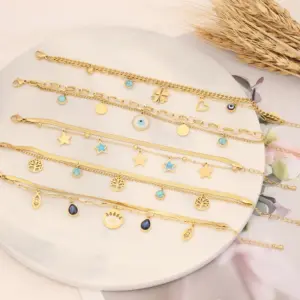 Fashion Star Heart Shape Eye Stainless Steel Bracelets Layered Turquoise Stainless Steel Bracelets 1 Piece