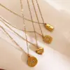 304 Stainless Steel Square Heart Shape PVD Coated Rhinestones Real Gold Plated Retro Simple Style Waterproof Non Tarnish Surgical Steel Cable Chain Gold Pendant Necklace