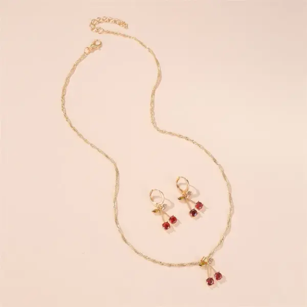 Glass Copper Cherry Artificial Gemstones Bridal Jewelry Sets