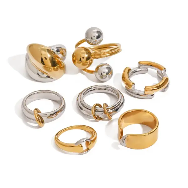 Wholesale Jewelry Elegant Lady Geometric 304 Stainless Steel Mixed Metal Plating Rings