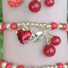 Wholesale IG Style Cherry Strawberry 18K Gold Plated Acrylic Imitation Pearl Copper Beaded Chain Beaded Bracelets Wholesale