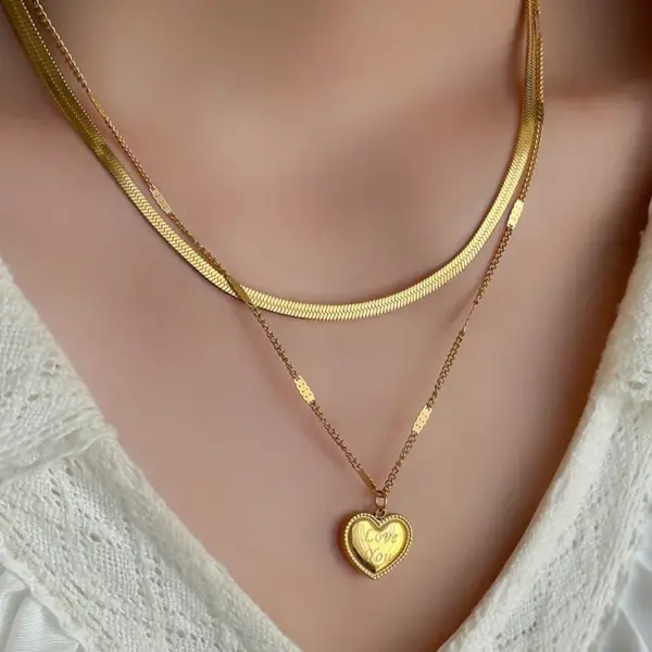 Wholesale Elegant Basic Streetwear Heart Shape Titanium Steel Plating Layered Necklaces