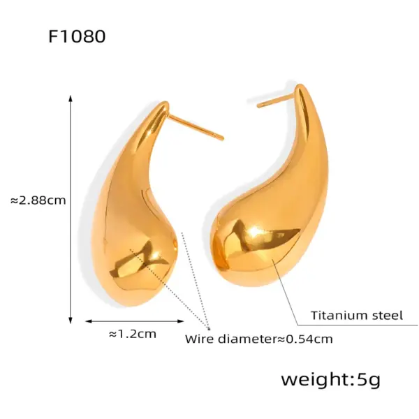Wholesale 304 Stainless Steel Water Droplets PVD Coated 18K Gold Plated Real Gold Plated 18K Gold Elegant Simple Style Waterproof Non Tarnish Polishing Plating Gold Silver Ear Studs