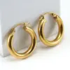 PVD Coated 18K Gold Plated Round 304 Stainless Steel Titanium Steel Fashion Waterproof Non Tarnish Hoop Earrings